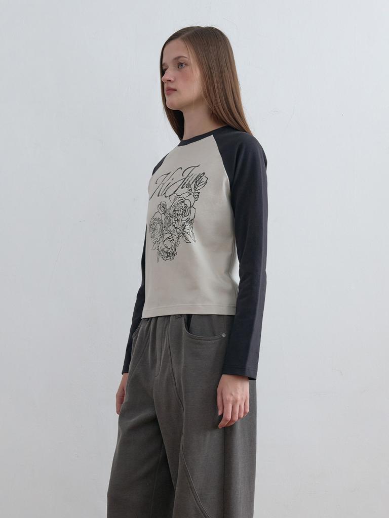 KIJUN Rose Raglan Tee Charcoal