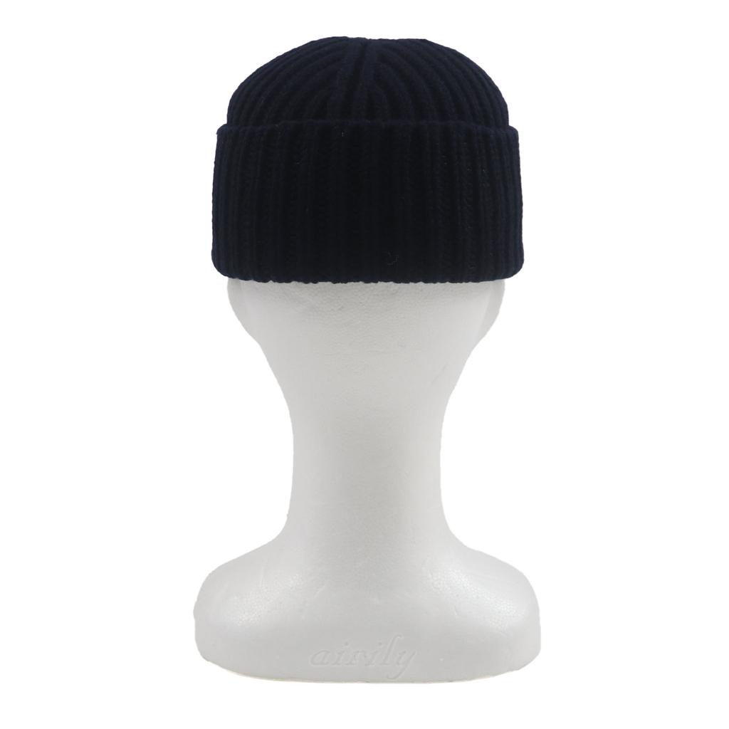 Great GUCCI Knit Cap Hat with Logo Patch Navy Wool Mens M 759059 Used