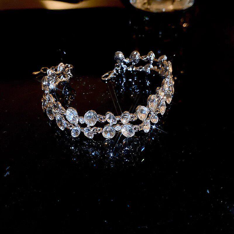 Korean Style Rhinestone Double Layer Oval Necklace - Exquisite Versatile Clavicle Chain for Women