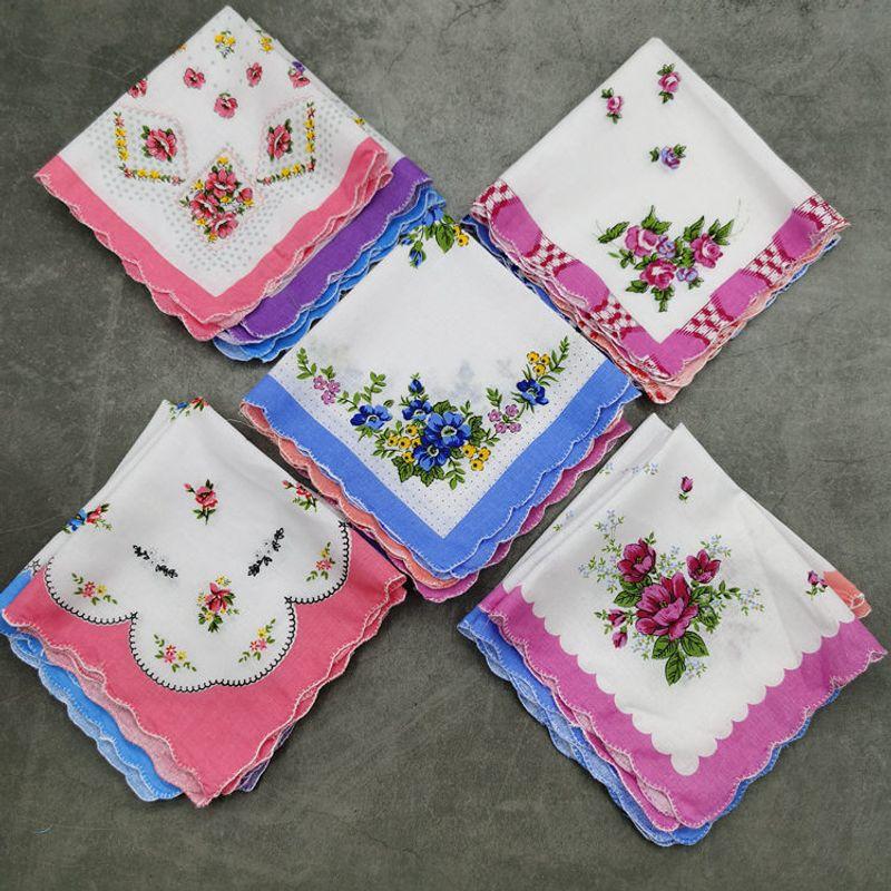 

3 шт. Маленький носовой платок Цветочный фестон Чистый хлопок Женский Детский Потовое полотенце Хлопковый носовой платок для пожилых людей Старомодный Винтажный 5 Random Crescent edges