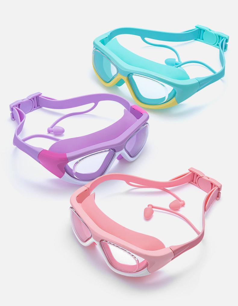 Kids' Waterproof & Anti-Fog HD Swim Goggles with Earplugs - Stylish Unisex Large Frame Diving Goggles