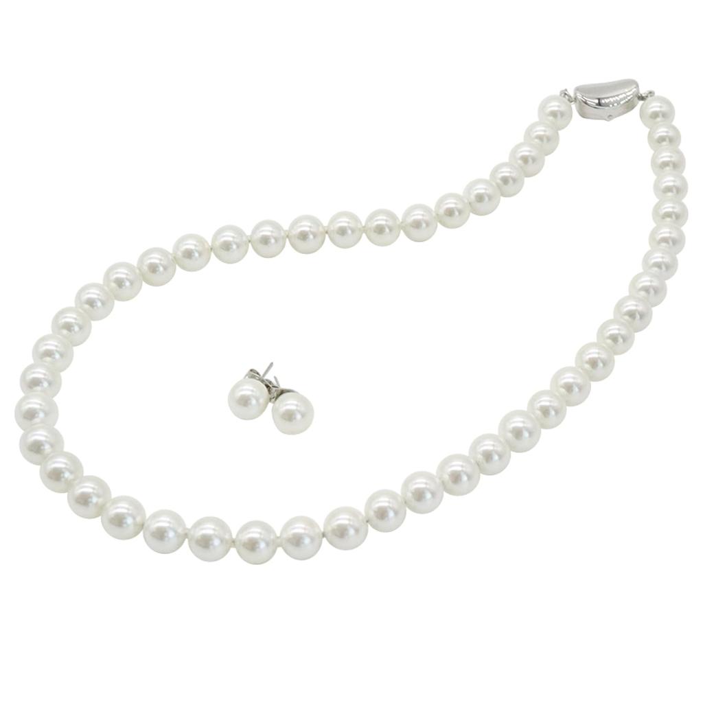 Set colier cu perle 8mm 42cm 40cm 45cm Perle ceremoniale Alb Argintiu Negru Gri Cercei naturali Cutie cu cercei Cutie pentru bijuterii domestice inclusa