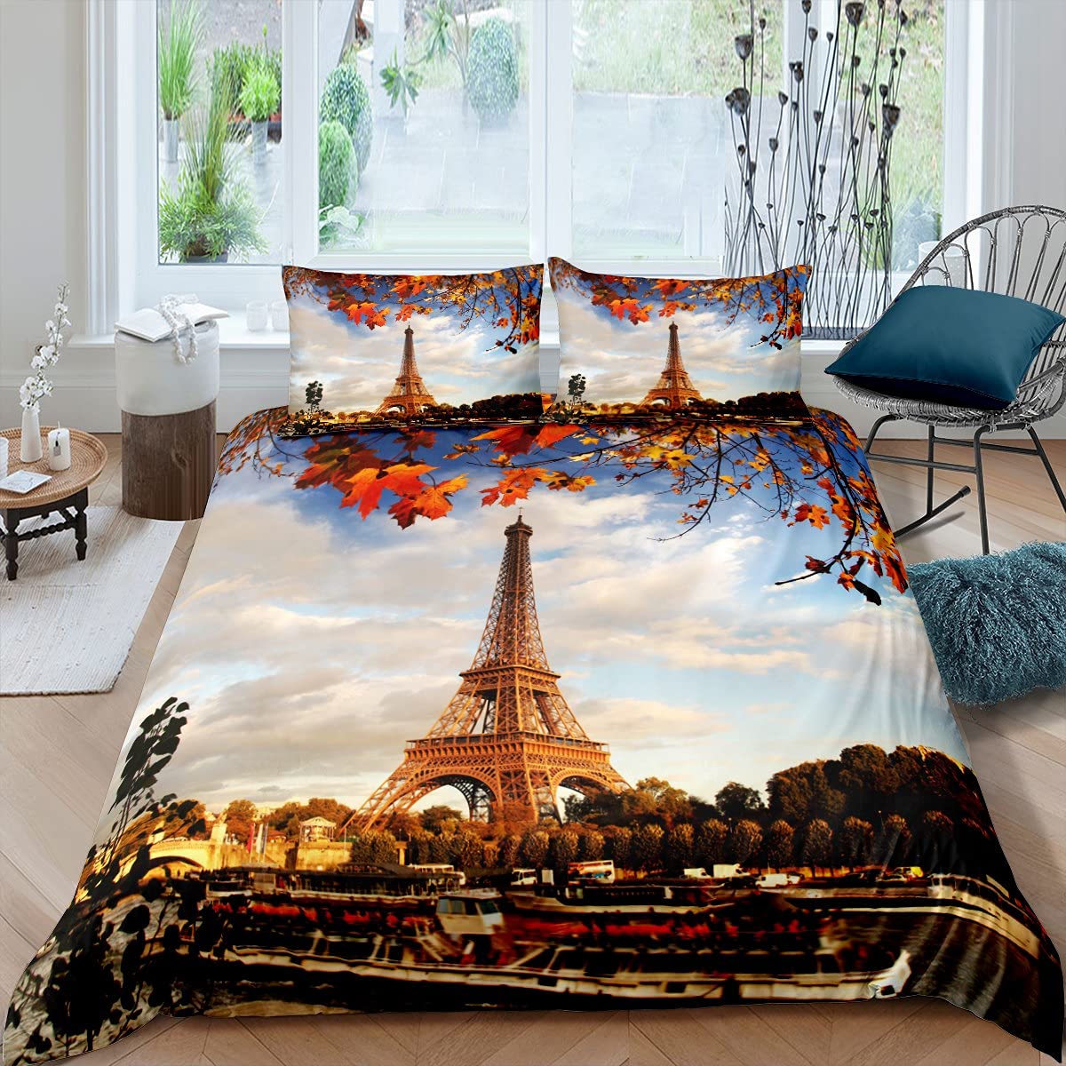 

Comforter Eiffel Tower Queen Size Gray Vintage Romance Paris France Bedding Set Old Newspaper Style Polyester Comforter (quilt)-EU Single(135*200cm)3pcs
