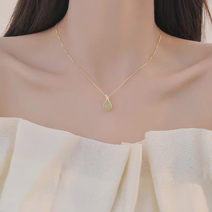 S925 Sterling Silver Jade Pendant Necklace - Elegant Women's Clavicle Chain