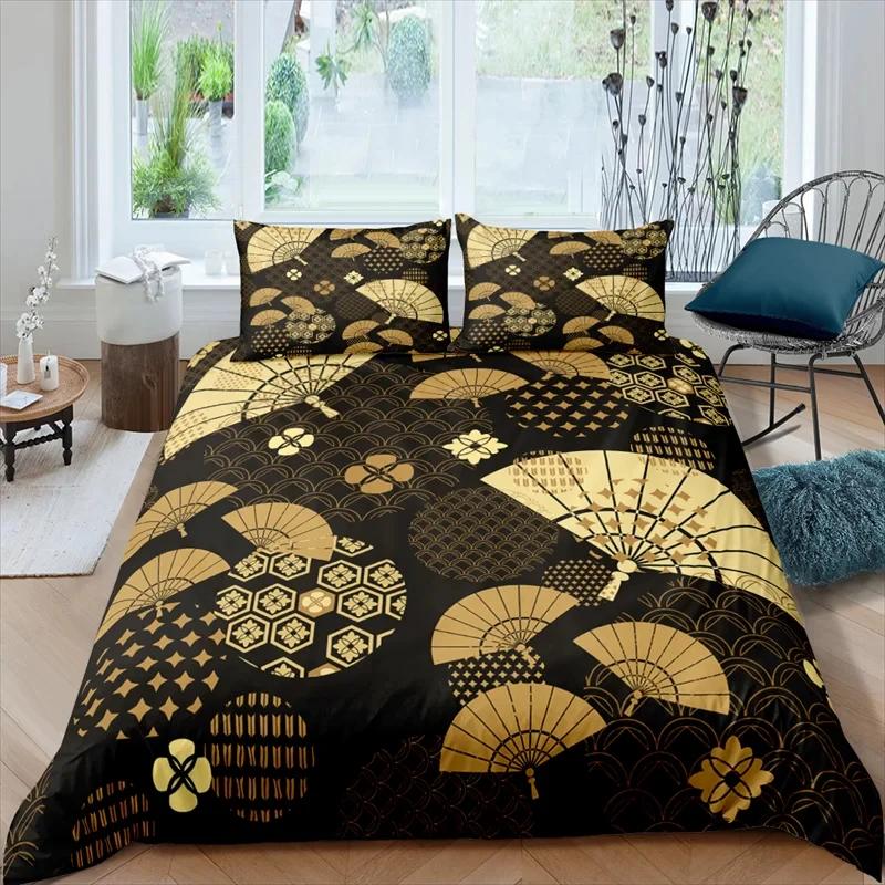 Conjunto de Capa de Edredom Confortável para Casa com Estampa de Flores Japonesas 3D de Luxo, Conjunto de Cama para Meninos Tamanho Queen e King EU/US/AU/UK
