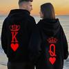 Couple Hoodies Valentines Day Matching Outfits King and Queen Printed Couple Hoodies Boyfriend Girlfriend Fleece Sweatshirts Top