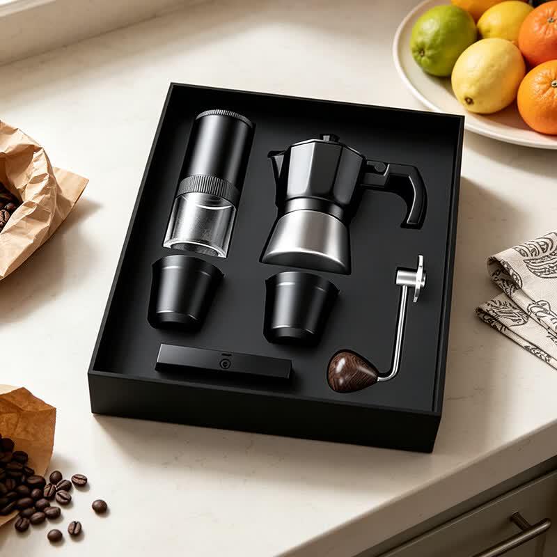 NICOH Portable Manual Coffee Grinder and Moka Pot Set