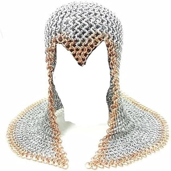 Glugă din cotaș de armură din aluminiu cu lupte design medieval inel de aur, costum