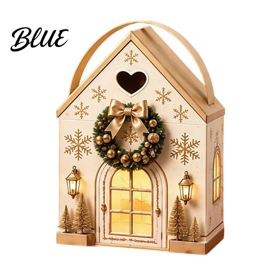 Christmas Eve Gift Containers Wonderland Cottage Box, House Shaped Paper Treat Boxes, Holiday Party Favor Bags Snack Holder with Handle for