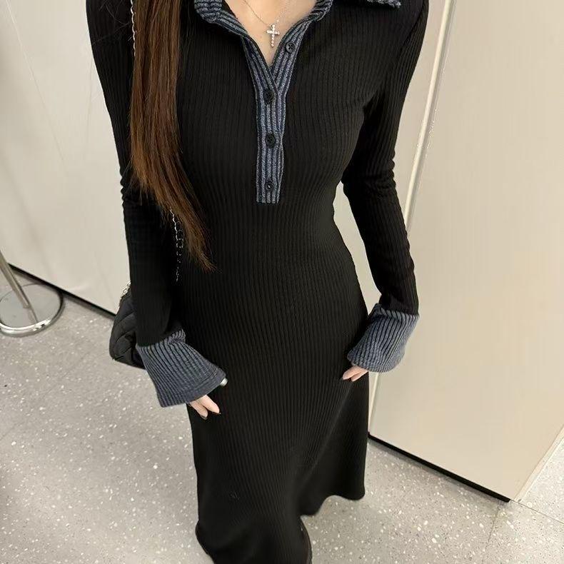 

Весна 2025 Облегающее платье большого размера в стиле Хепберн - Повседневная женская мода 3XL 75-82kg чёрный