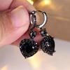 Charm Female Small Black Zircon Stone Heart Hoop Earrings Vintage Fashion Wedding  For Women