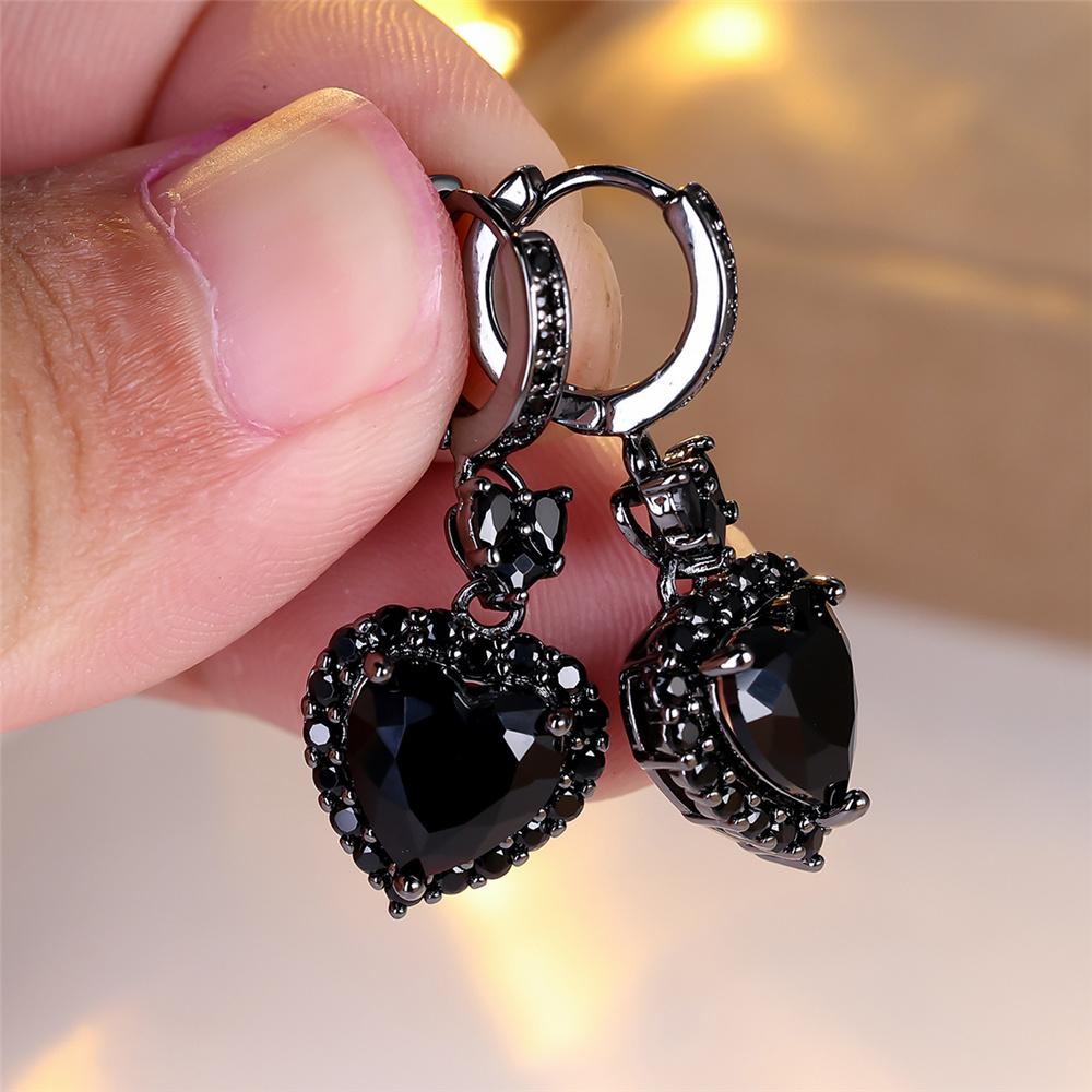 

Шарм Женские Маленькие Серьги-кольца с черным цирконом в форме сердца Винтажная мода Свадебные Для женщин