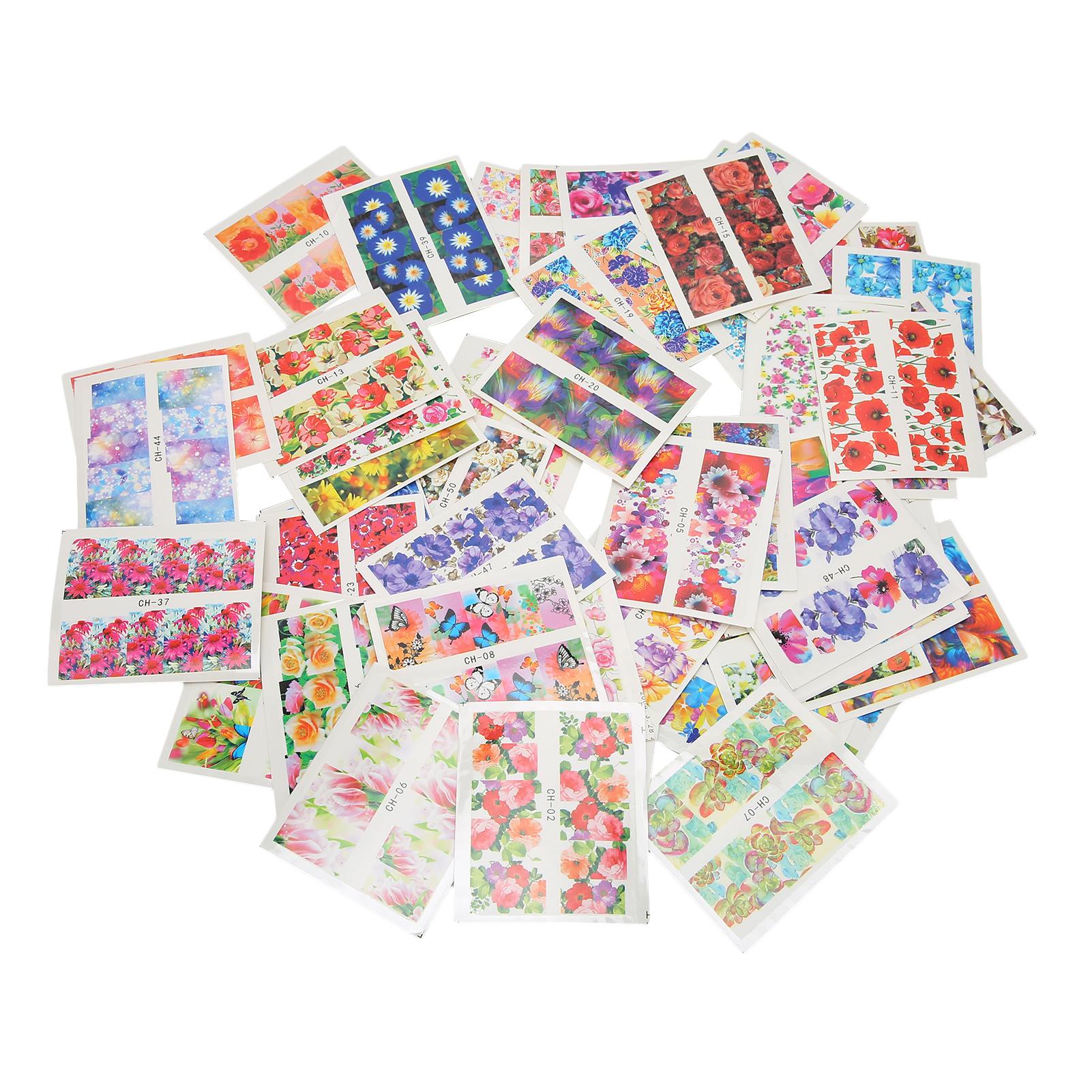 

50 шт. наклейки для дизайна ногтей, водяные знаки, полные наклейки, красочные цветочные наклейки для ногтей, аксессуары для ногтей