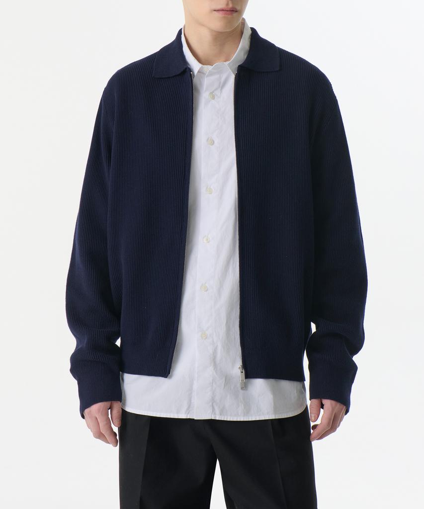 Musinsa Standard Cotton Collared Knit Zip-Up [Navy]