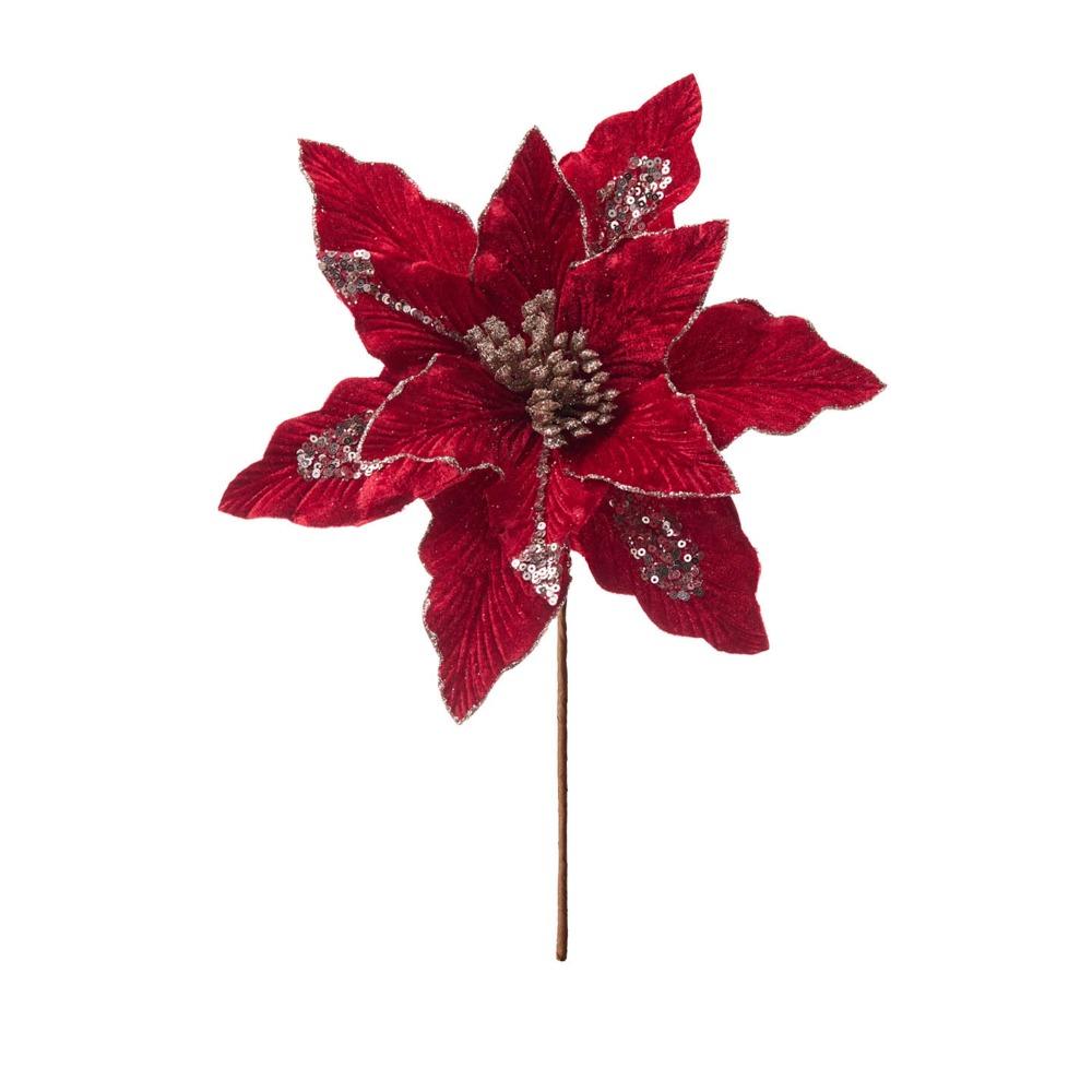 

Фланелевая ткань Рождественские искусственные цветы Пластик 28 см Рождественские декоративные цветы Блеск Сделай сам Блестящий искусственный цветок красный