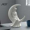 Delicate Textured Figurine Moon Goddess Fairy Figurine, Matte White Sculpture, 3D Printed PLA Bookshelf Ornaments Winged Statue, Mystical Fantasy Home