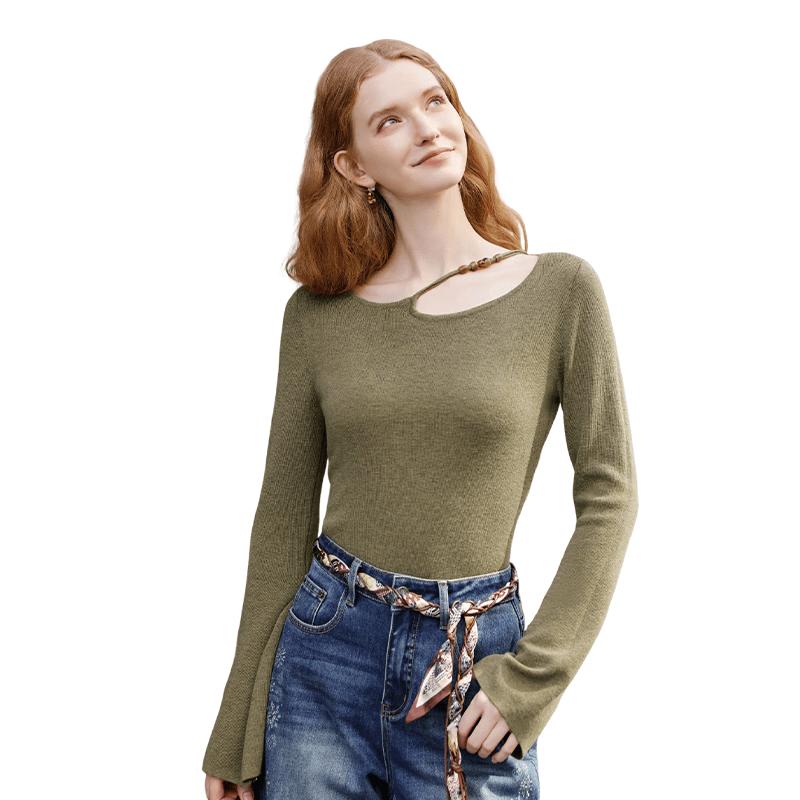 

Xiangying Women s Long Sleeve Slim-Fit Hollow-Out Knit Top XL