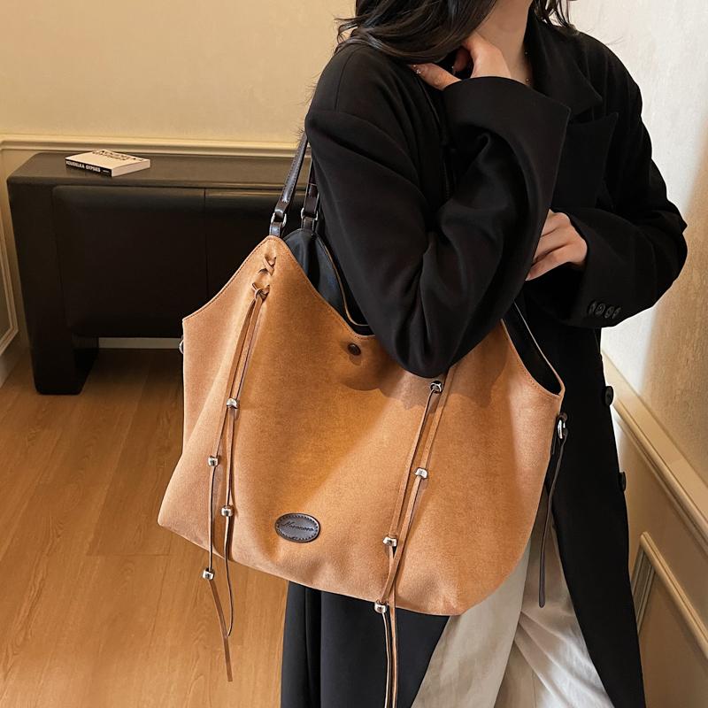 Vintage Large Capacity Tote Bag Retro Vegan Shoulder Bag Women's Casual Handbag For Commute Handbag Suede Leather Bag