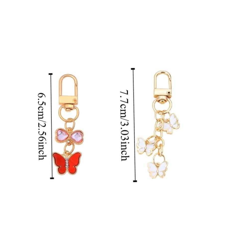 7PCS Ornaments Rhinestone Butterfly Keychain Pendant Key Ring Sweet Crystal Bow Key Chain  Bag Decor