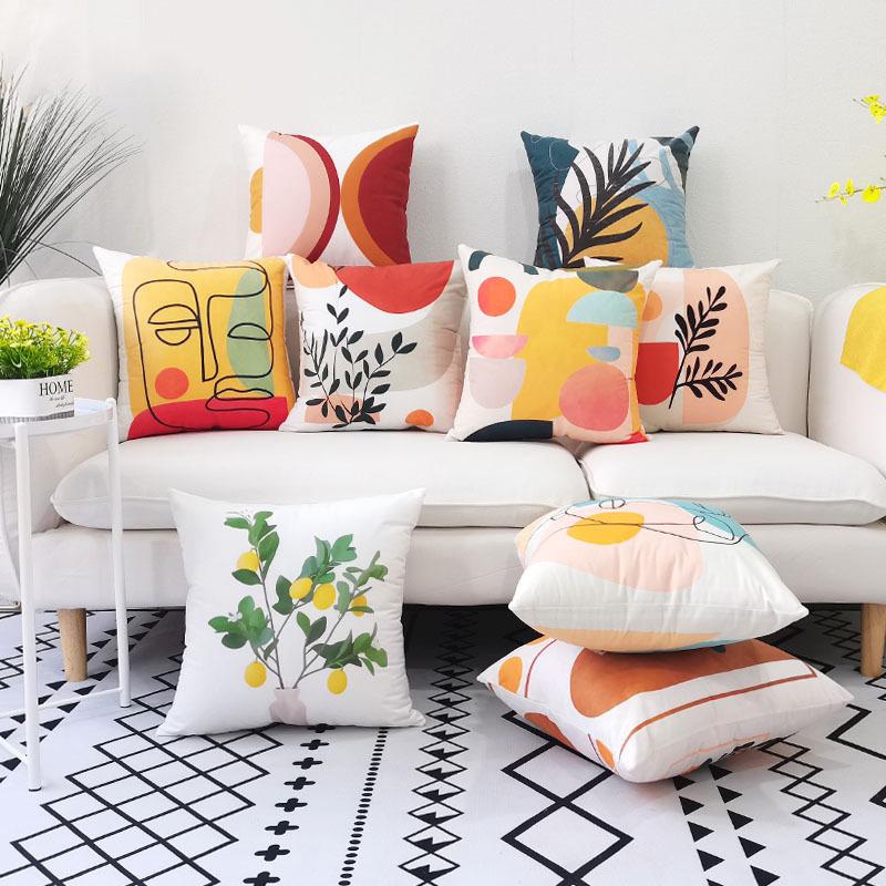 Nordic New Geometric Pillowcase Abstract Print Simple Bedside Sofa Car Cushion Pillowcase Does Not Include Pillow Core