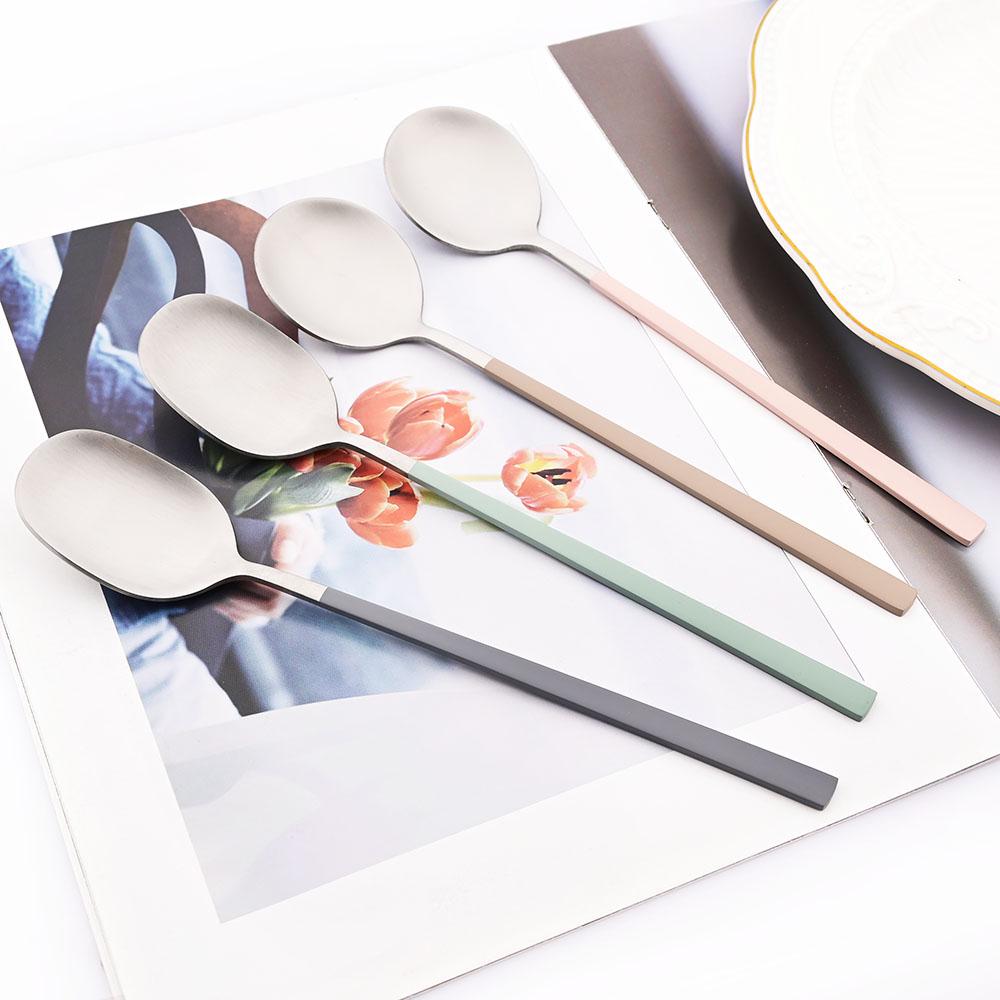 8Pcs Korean Dinnerware Set Silver High Quality Stainless Steel Flatware Set Matte Dinner Spoon Chopsticks Tableware Cutlery Set