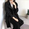 Autumn Plus Size Slimming Trench Coat: Coffee & Black Chenille Commuter Style