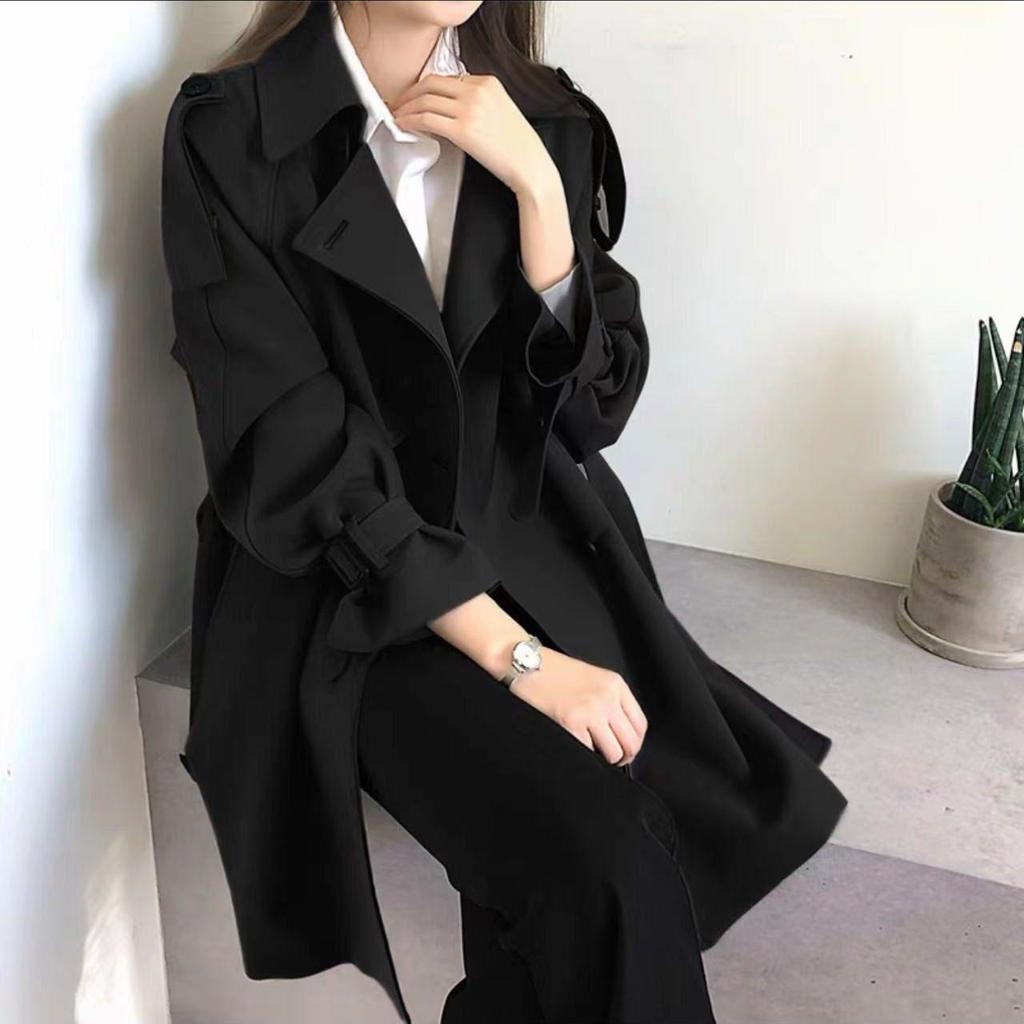 Autumn Plus Size Slimming Trench Coat: Coffee & Black Chenille Commuter Style
