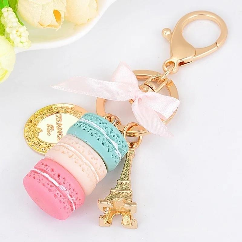 Resin Macaron Cute Macaron Bag Charm Keychain Romantic Metal Tower Keychain Car Keychain Gift (Random Color)