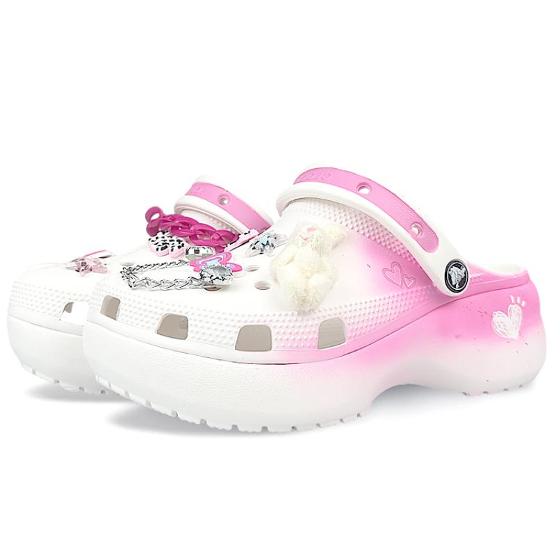Crocs Classic Platform Clog Court Elf Peach Pink Love Retro Beach Cute Hole Shoes Women's Pink White