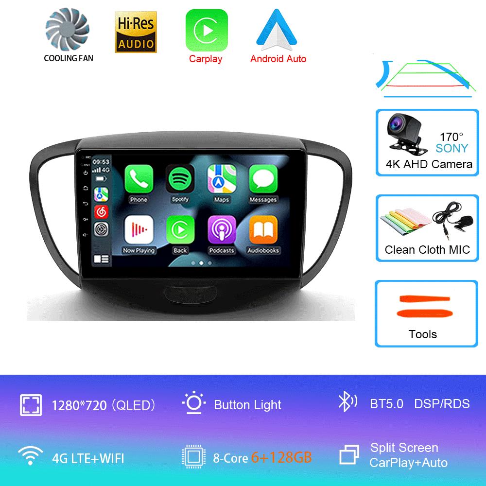Car Radio Android 14 Carplay Auto For Hyundai I10 2007 - 2013 GPS Recorder Multimedia video Player 4G+WiFi DSP