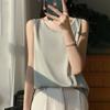 Champagne satin sleeveless vest women's spring and summer new outer wear short round neck inner top T-shirt