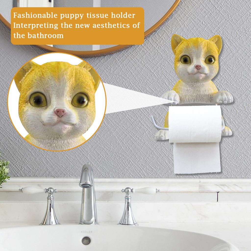 Cat Paper Towel Holder, Fun 3D Cat Paper Towel Holder, Bathroom Kitchen Decoration Wall-mounted Toilet Paper Storage Rack