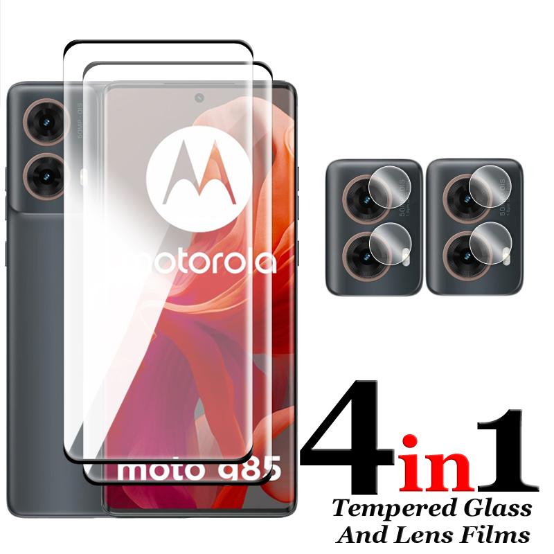 4 ШТ 2+2 Для Motorola Moto G85 5G Скло Повне Покриття 3D Вигнутий Захисник Екрану Загартоване Скло + 2 Шт М'яка Плівка для Об'єктива