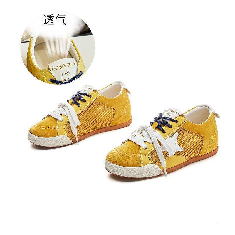 

Внутреннее увеличение высоты на 2,5 см кожа лето новый плоская подошва звезда дышащая спортивная женская обувь 40 жёлтый