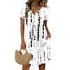 Women's Fashion Retro Print Round Neck Short Sleeve Buttoned Casual Dress