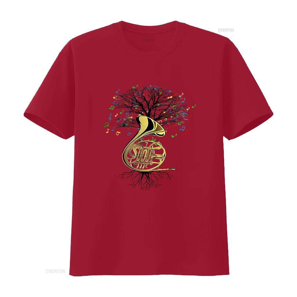 Stylish French Horn T Shirt with Musical Tree Design Perfect for Music Lovers Available in All Sizes vintage Washed Breathable