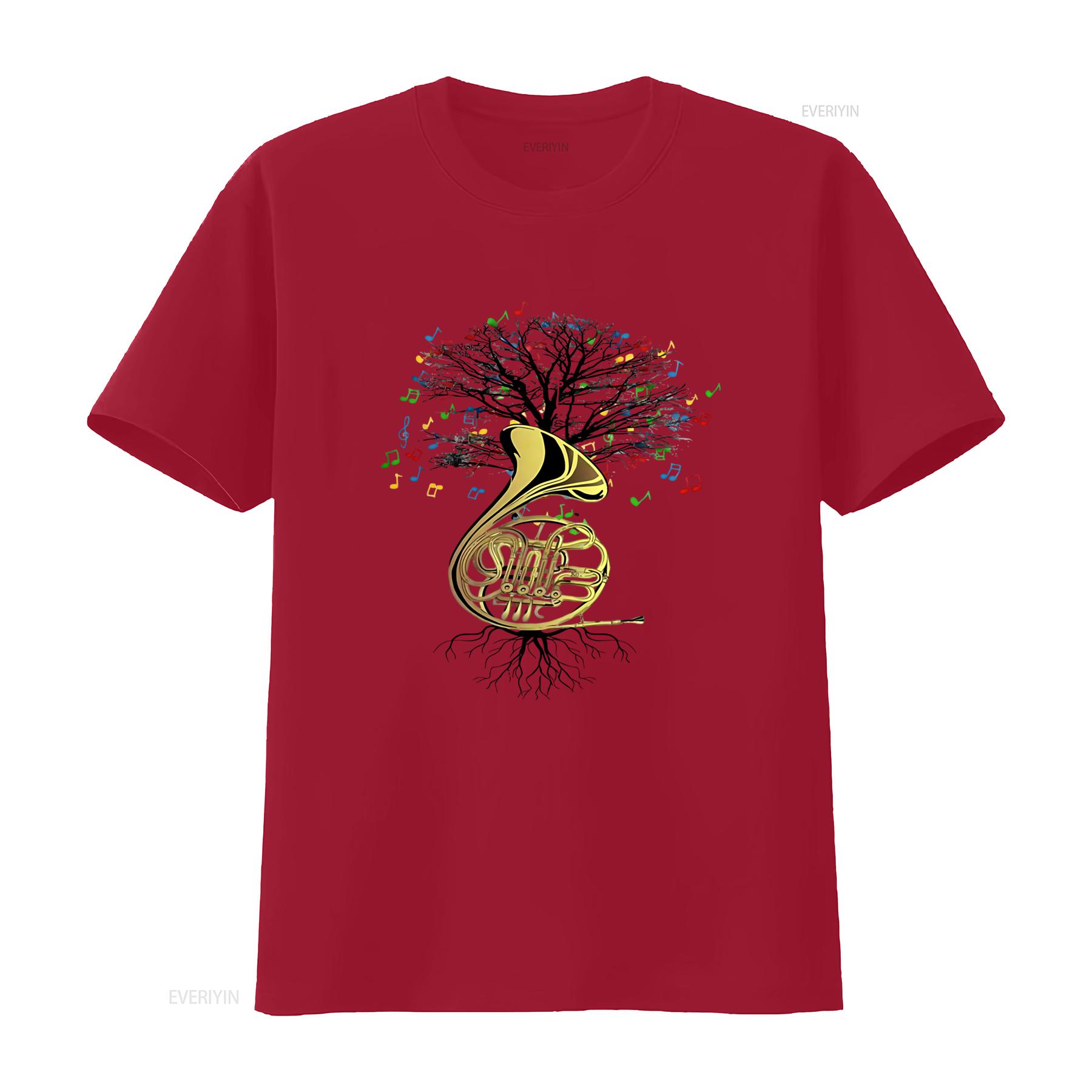 

Stylish French Horn T Shirt with Musical Tree Design Perfect for Music Lovers Available in All Sizes vintage Washed Breathable S