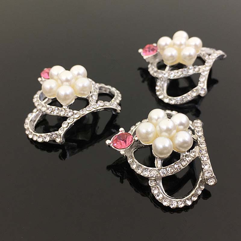Engood 50Pcs Pearl Rhinestone Crown Buttons Sewing Trim & Embellishments Craft Buckle for DIY Children's Hair Wedding Decoration