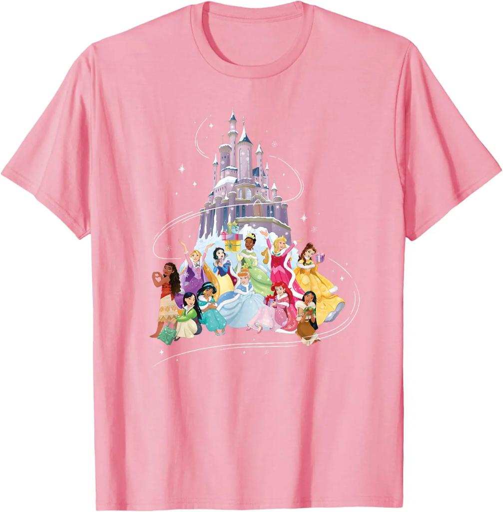 Hot Fashion Casual Disney Princess Sparkle Squad Christmas Holiday Castle T-Shirt S-4XL Four Seasons