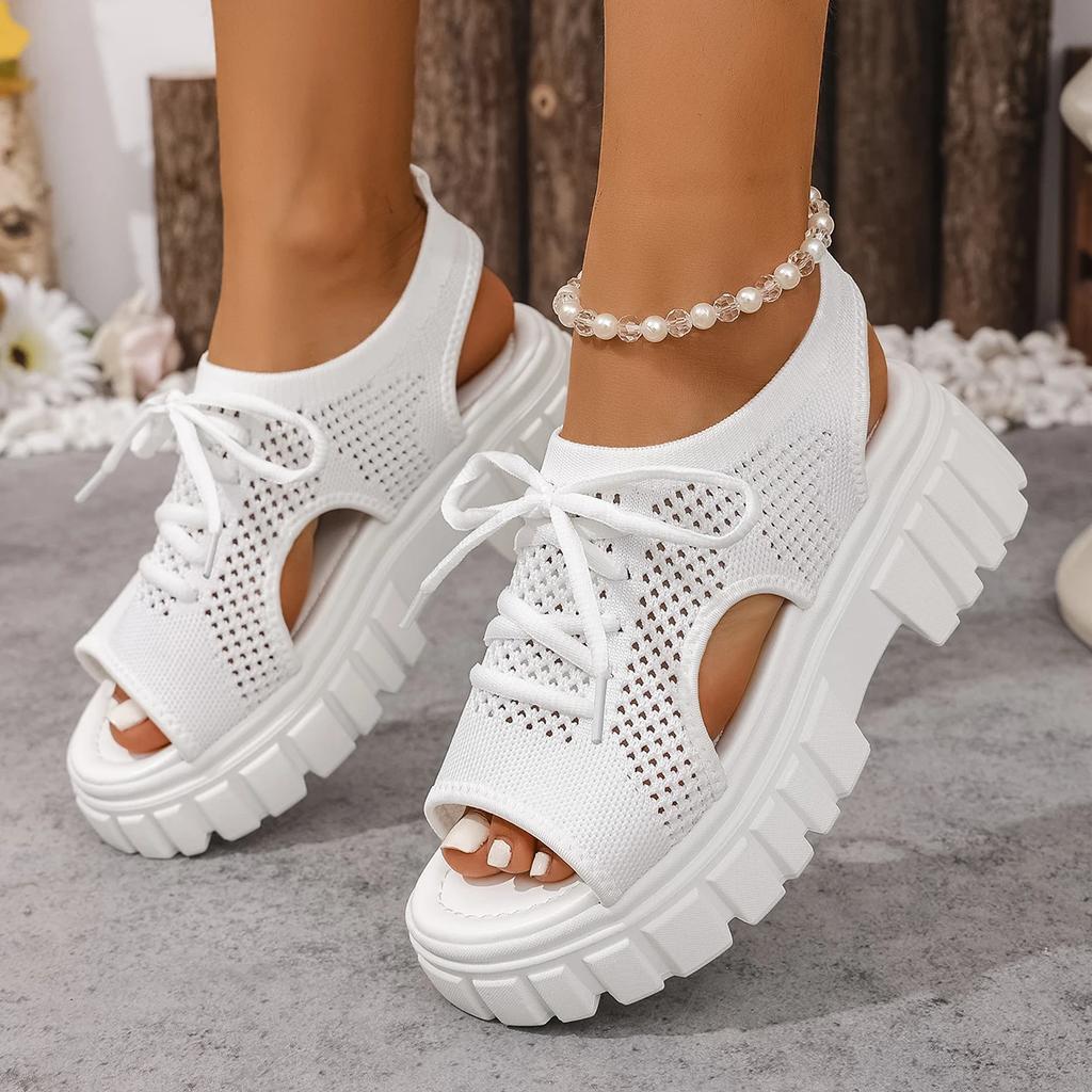 Fashion Women Sandals Round-toe Wedge Roman Sandals Fashion Comfortable Sandals 2025 New Non-slip Thick-soled Lace-up Casual Shoes Women
