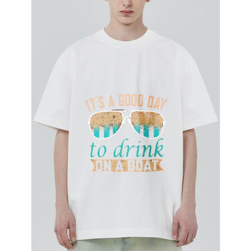 Black T-Shirt with Sunglasses and Text It S A Good Day To Drink on A Boat for Summer Beach Outings