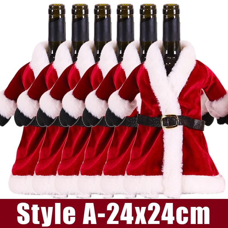

6/1pcs Golden Velvet Dress Clothes Wine Bottle Cover Christmas Wine Bottle Bags Xmas New Year Party Dinner Table Decoration Gift 1Set