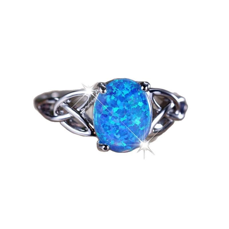 Palladium White K Egg Blue Opal Edge Cross Ring
