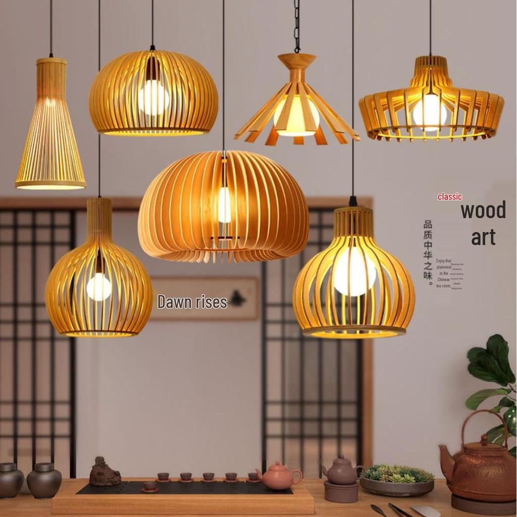 Zen Japanese Wood Pendant Light for Tea Rooms, Restaurants, Bedrooms, and Living Rooms