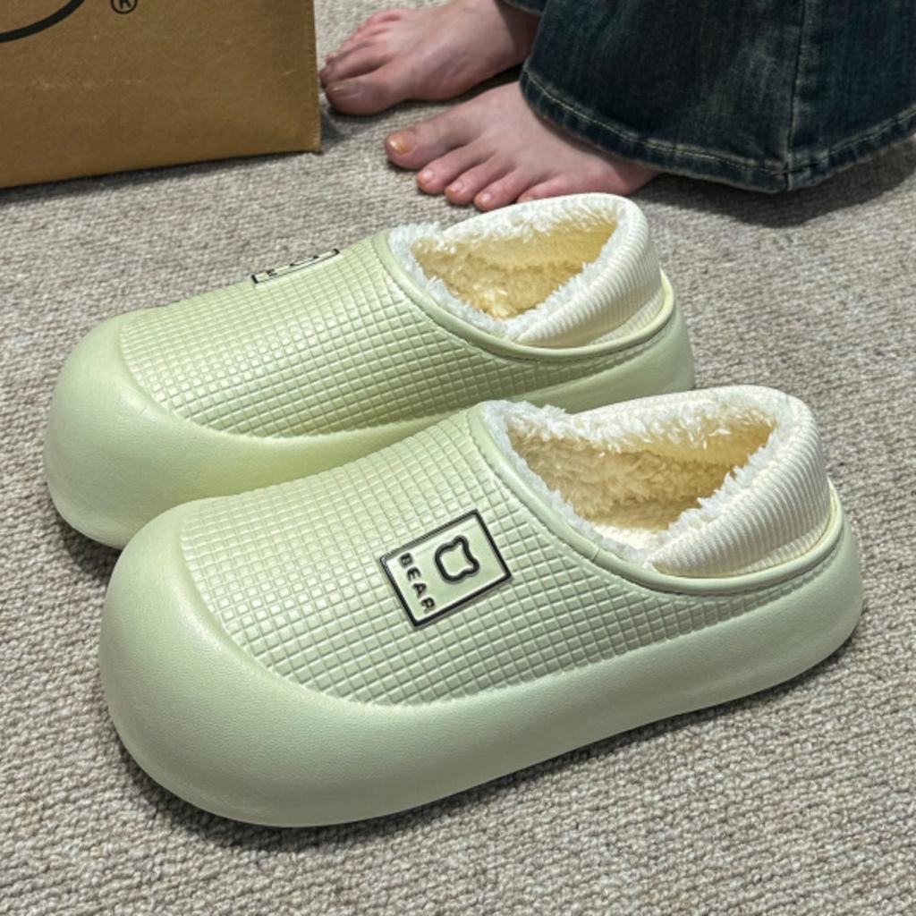 Waterproof Cotton Slippers for Women In Autumn and Winter, Anti Slip Plush Bags and Cotton Shoes for Indoor Home Use