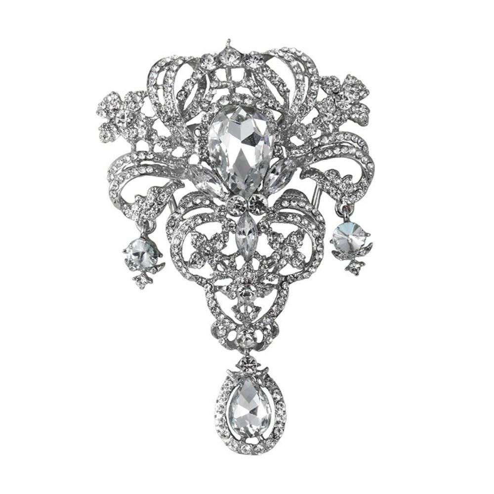 Elegant Shining Crystal Brooch Alloy Retro Style Rhinestone Lapel Pin Gold Silver Decorative Pearl Brooch Women's Fashion