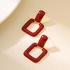 French elegance temperament small fragrant bride festive red dripping geometric square earrings exquisite high-end earrings