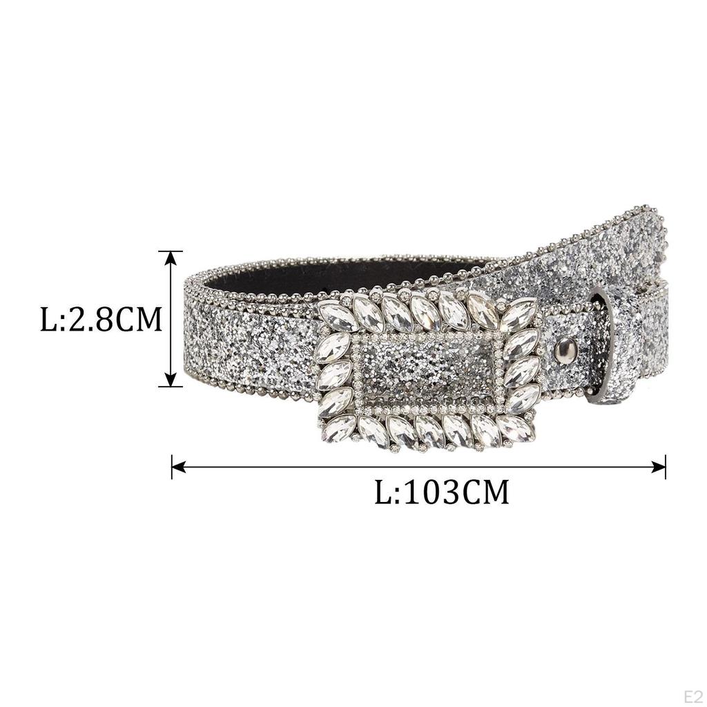 Women Rhinestone Belt Lady Waist Durable Versatile Length 103cm Cowgirl PU Leather