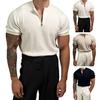 Men's O-neck T-shirt Casual Short Sleeve Solid Color T-Shirt Half-zip Draped Basic Tee Shirt Summer Top for Sports Gym Travel Office Daily Wear