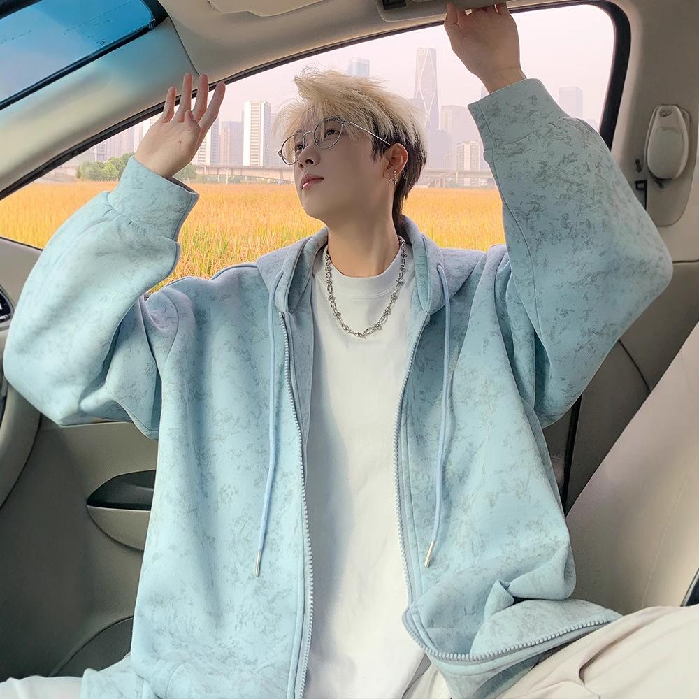 

Cardigan Sweater Gentlemen s Autumn and Winter Hoodie American Boys Hooded Casual Jacket High Quality Durable Construction Practical Daily Use M небесно-голубой